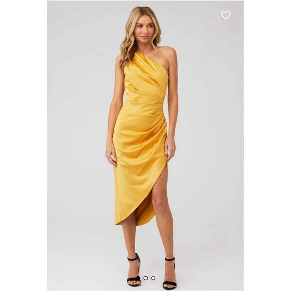 Elliatt Cassini Satin One-Shoulder Dress Size S Tumeric - Picture 1 of 5